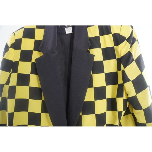 Plymouth Black & Yellow Checkered Statement Tailored Vintage Silk Blazer Size 8 - Picture 8 of 12